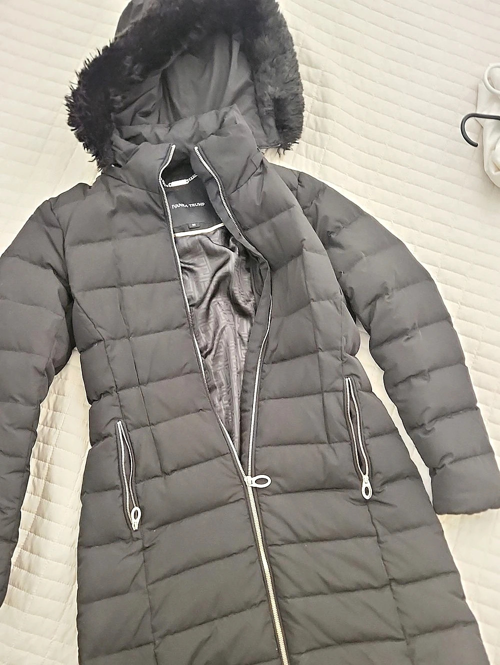 Ivanka Trump Faux-Fur-Trim Hooded Long Puffer Coat